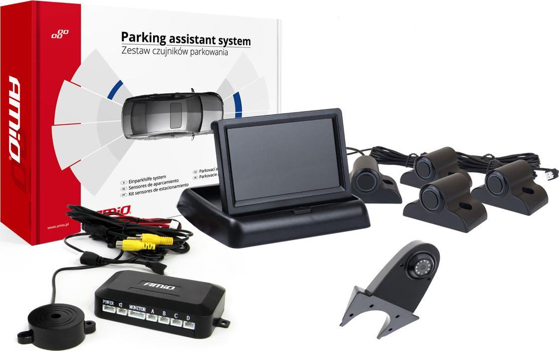 AMiO Zestaw czujników parkowania tft02 4,3" z kamerą hd-502-ir 4 sensory czarne truck