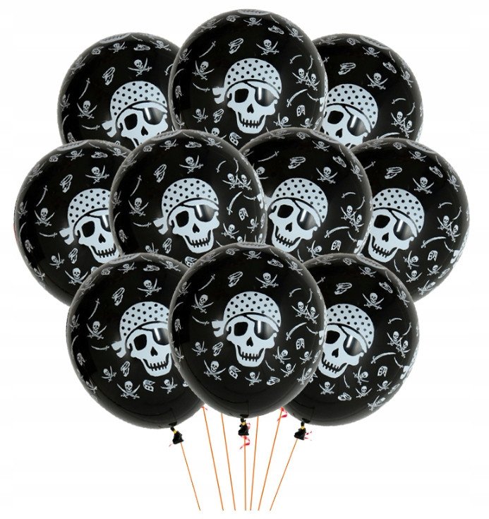 Balon Klasyczny z Nadrukiem na URODZINY - PIRACI CZASZKA - 10 szt