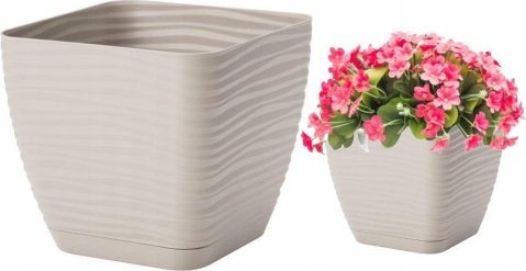 Form-Plastic Doniczka z podstawką plastikowa jasnoszara 10,7x10cm kwadratowa