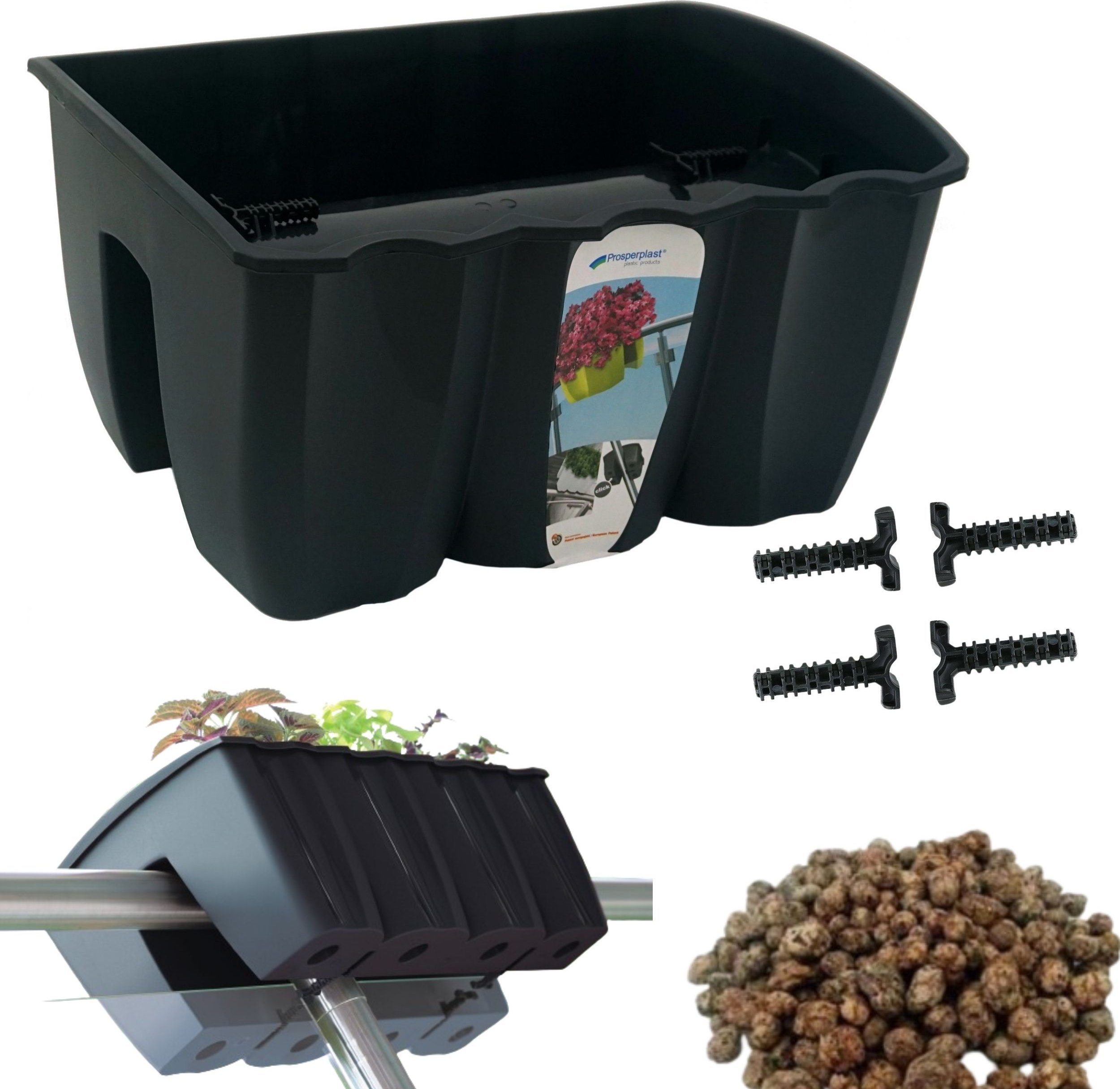 Prosperplast Skrzynka na balustradę DCRO400, Doniczka balkonowa + keramzyt 1l