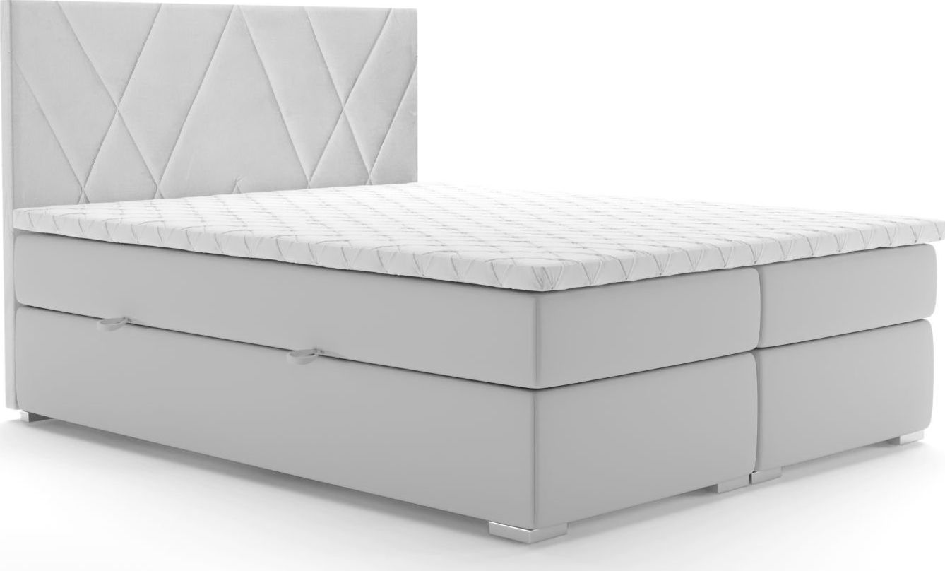 LAVERTO Łóżko kontynentalne MELROSE 140x200 jasno szare velvet z pojemnikiem