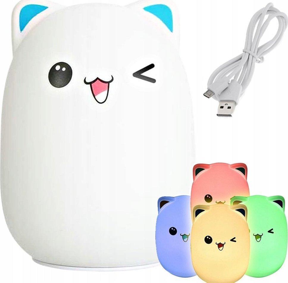 Verk LAMPKA NOCNA DLA DZIECI LED KOT KOTEK RGB DOTYK