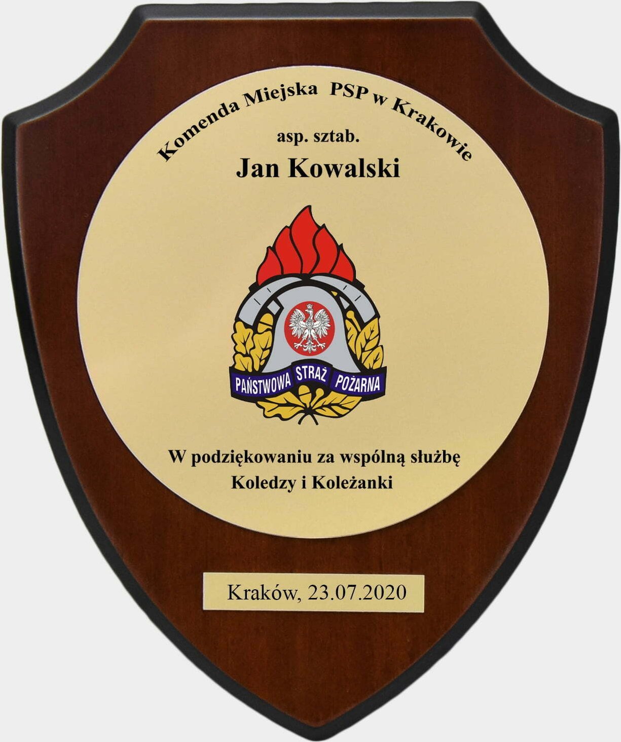 rzezbyzbrazu Grawerowana Tabliczka na Drewnianej Tarczy Prezent dla Straży Pożarnej