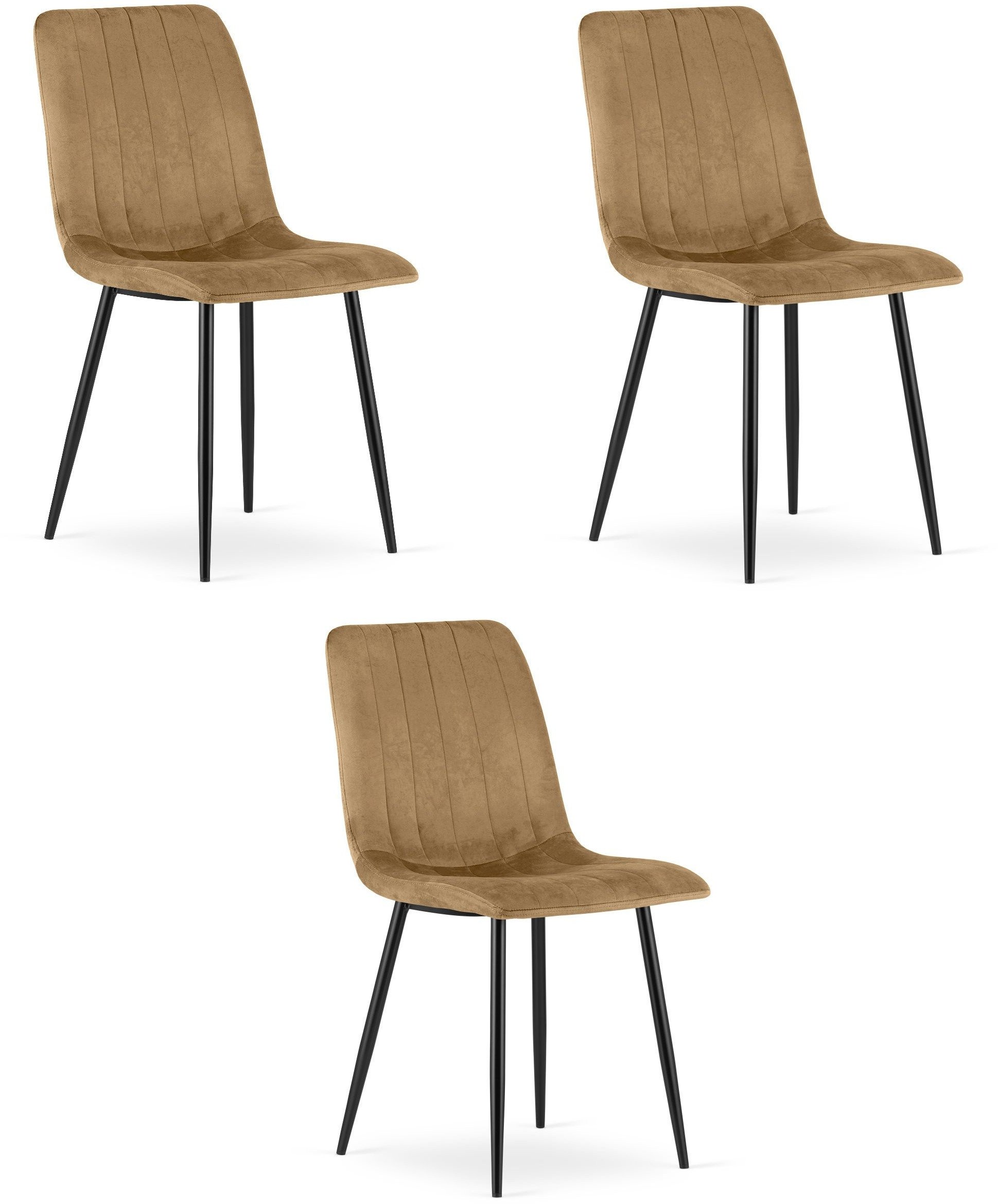 Krzesło aksamitne LAVA brąz eleganckie czarne nogi jadalni salonu x3