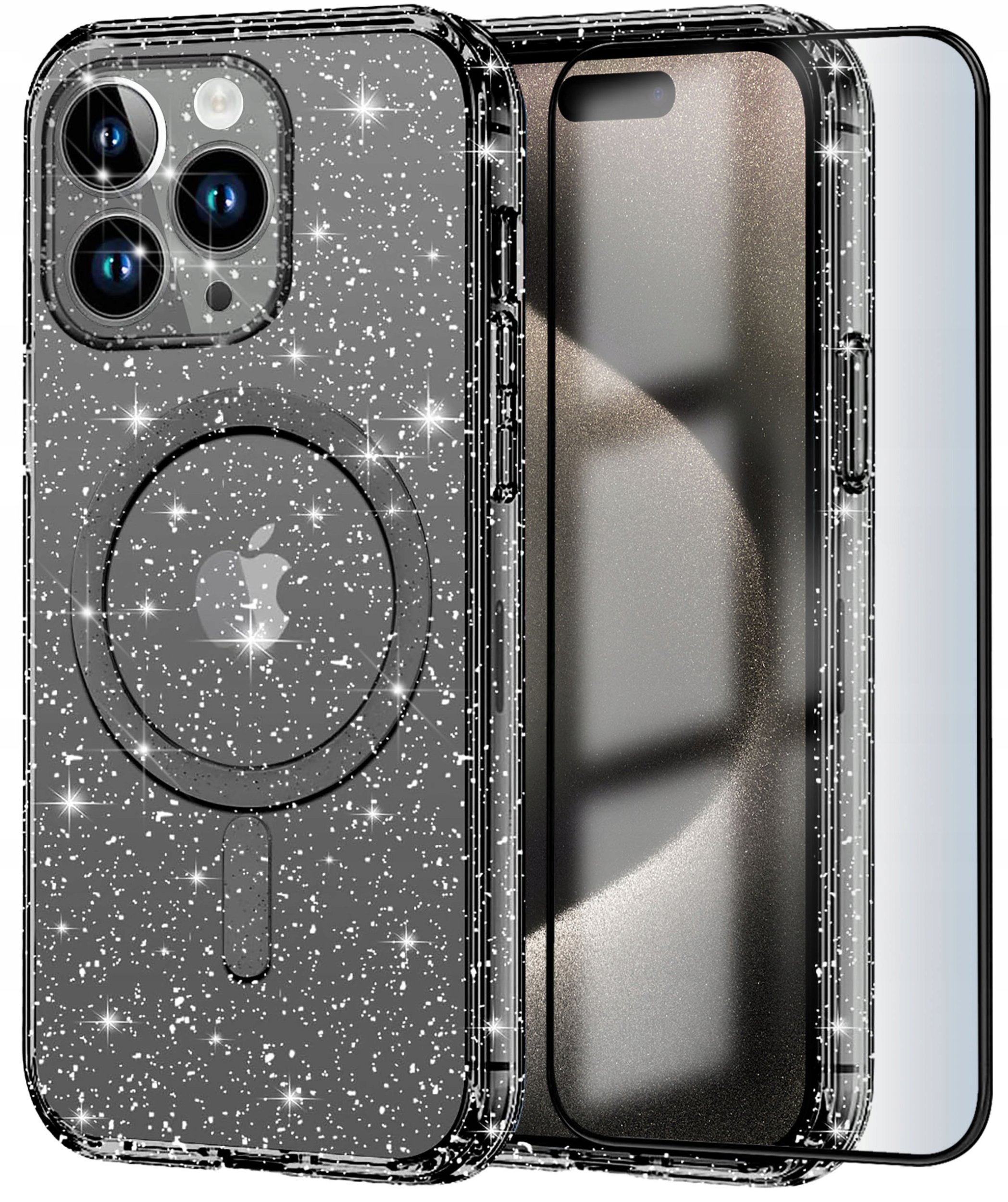 Etui do Apple iPhone 15 Pro BROKATOWE do MagSafe CLEAR SHINE Szkło na ekran