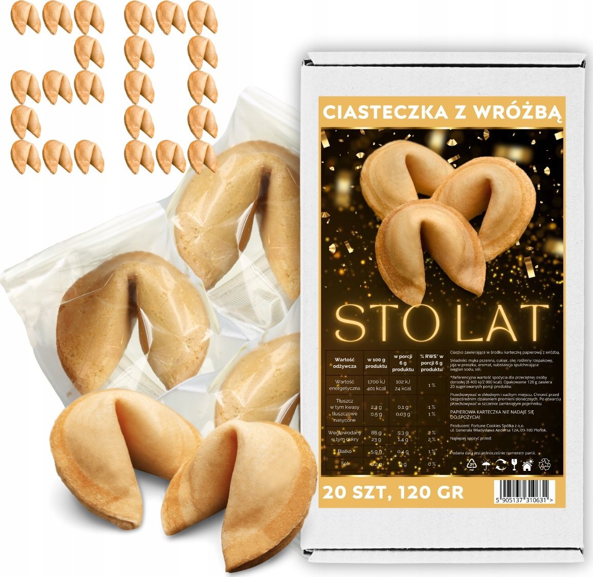 MagiaCiast Magia Ciasteczka z Wróżbą na przybycie STO LAT Ciastka z Wróżbą 20 szt 120g