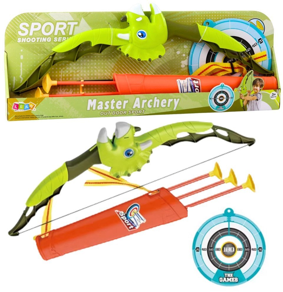 Łuk Strzelecki Zielony Dinozaur Strzały Z Przyssawkami Tarcza LEAN Toys
