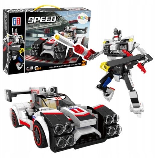 Klocki Konstrukcyjne Auto Sportowe Wyścigówka Robot 2w1 Biały 341 el.