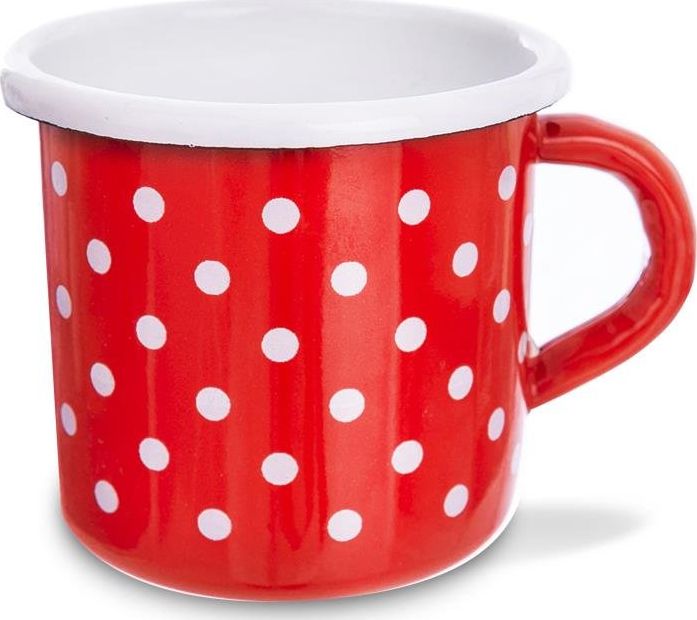 Orion Kubek emaliowany, retro, 0,4 l, czerwony w grochy