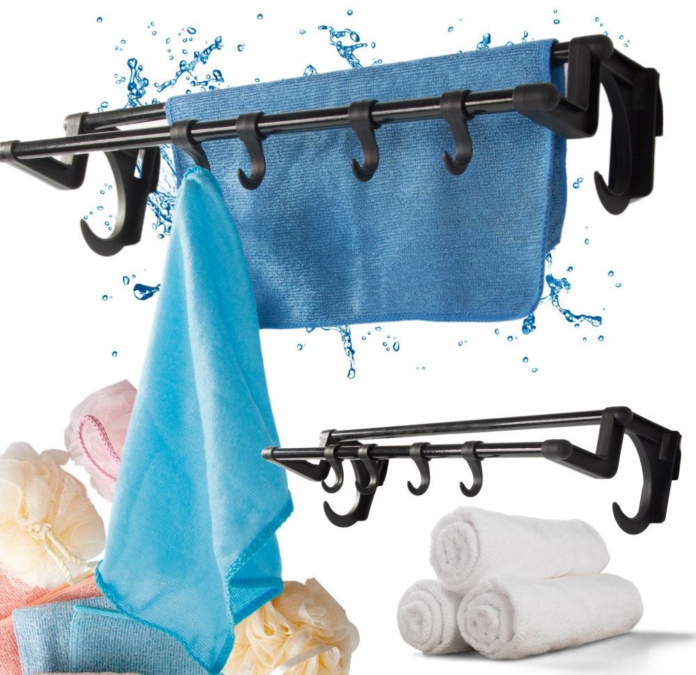Wieszak łazienkowy czarny na ręczniki i akcesoria 40cm bez wiercenia 4 haki
