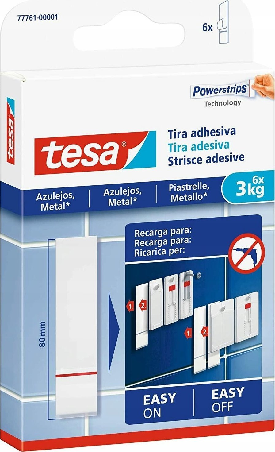 Tesa tesa tape, 6 pcs., suitable for tile and metal, up to 3kg (77761)