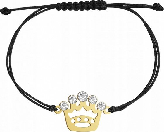 MEJK Jewellery Bransoletka Złota Korona Sznurek Srebro 925 Kryształy Dedykacja Prezent