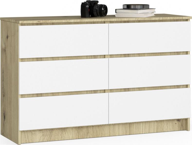 Fabryka Mebli Akord Komoda do salonu K 120 cm 6 szuflad - dąb artisan-biała