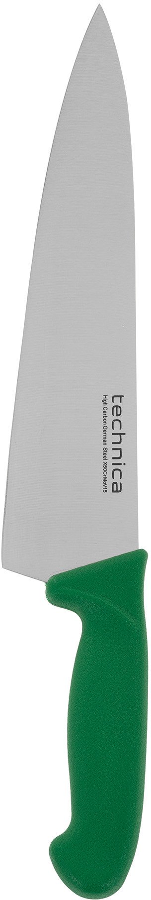 Nóż kucharski HACCP 400 mm, ostrze szerokie, gładkie, spiczaste 265 mm, zielony | TECHNICA, Silver Line
