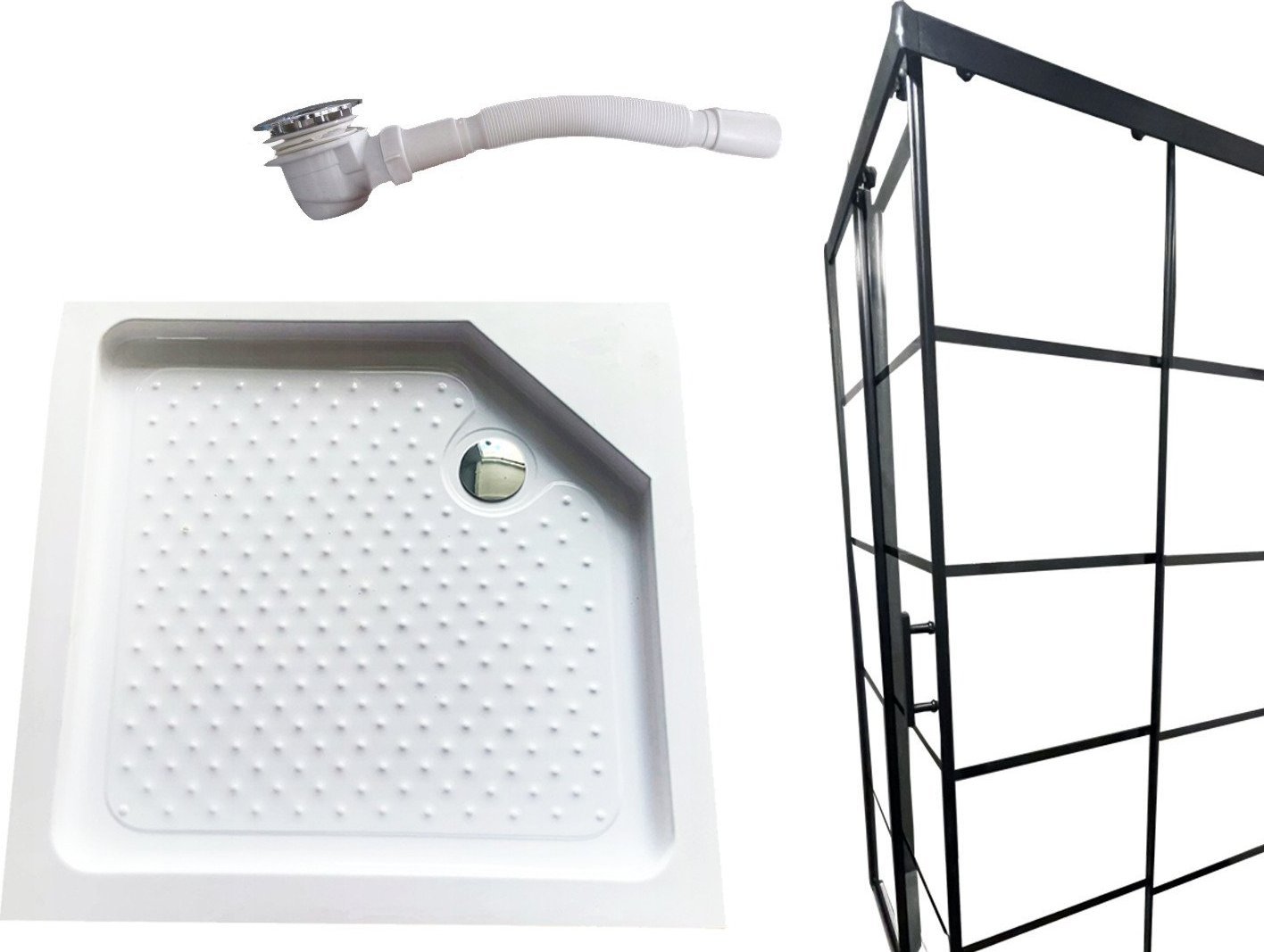 Brodzik Toule Kabina prysznicowa 90x90 czarna LOFT biały brodzik 13cm z syfonem