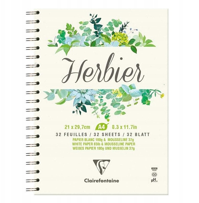 Clairefontaine Herbarium A4, 32 sheets (perfect to index botanical world, acid-free white paper and thin mousseline dividers provide excellent protect