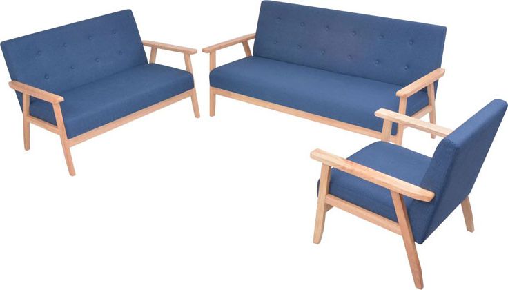 Elior Niebieski tapicerowany zestaw wypoczynkowy vintage - Edris 5X