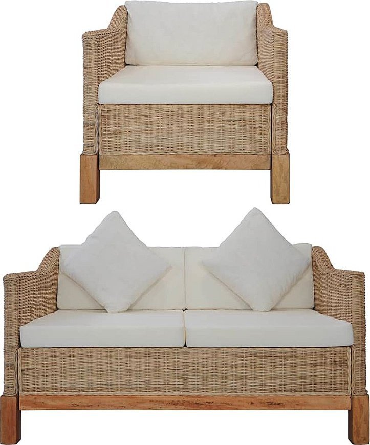 Elior 2-częściowy zestaw wypoczynkowy, sofa i fotel, naturalny rattan - Alani 3F