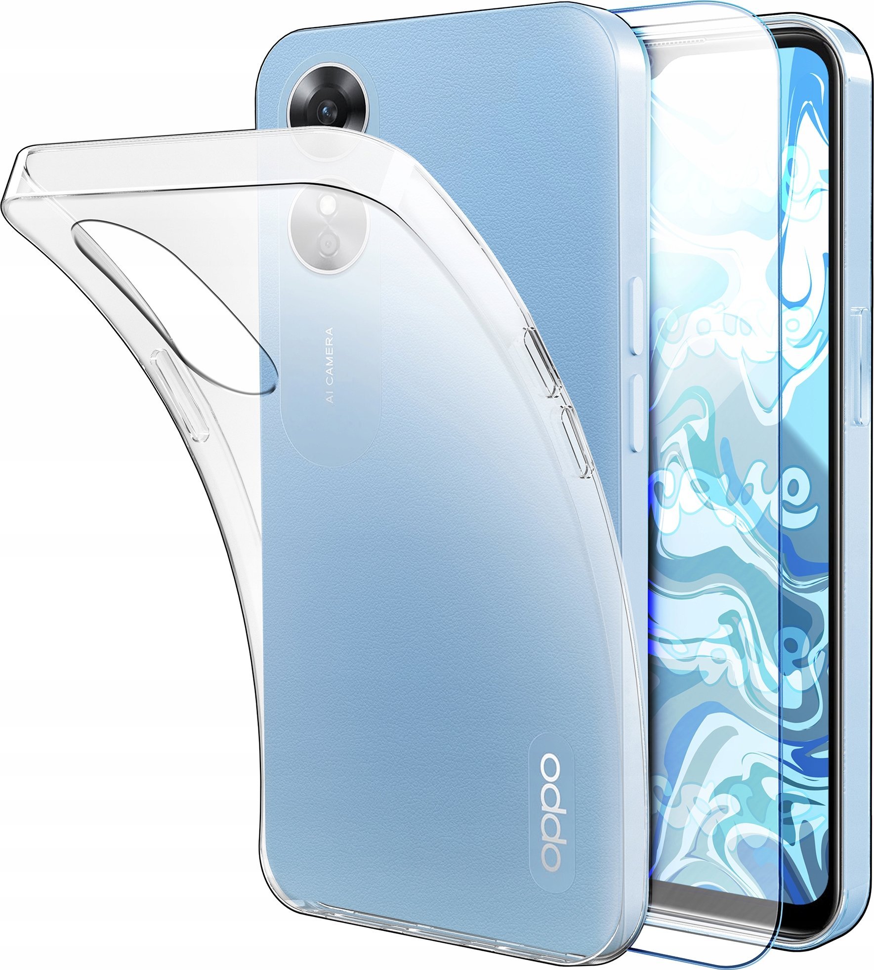 Etui Do Oppo A17 (Przezroczyste, Silikonowe, Ochronne, Case) Szkło 9H