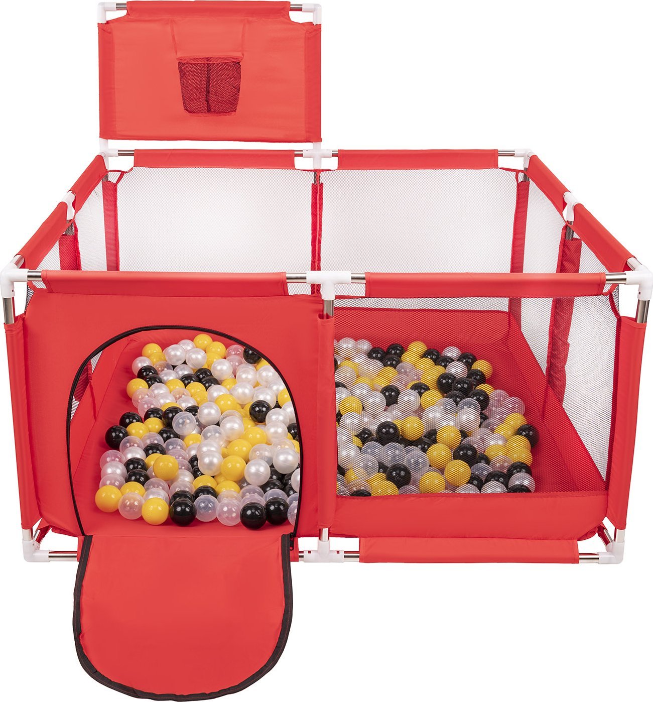 Selonis Boisko KK-100X z piłeczkami 6cm czerwony: czarny-perła-żółty-transparent 125x125x105/900piłek Zabawka kojec