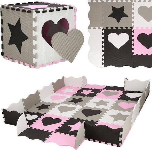 Springos Mata piankowa serca i gwiazdki puzzle dla dzieci 150x150 cm pianka EVA UNIWERSALNY