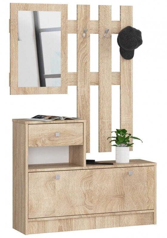 Tyletegotu Garderoba, szafka na buty, wieszak, lustro, BELLANO, 90x25x170 cm, dąb sonoma, mat