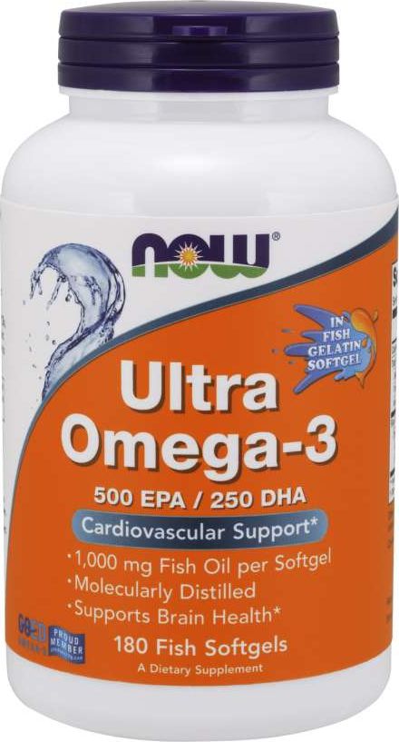 NOW Foods NOW Foods - Ultra Omega-3 (w Żelatynie Rybiej), 180 kapsułek miękkich