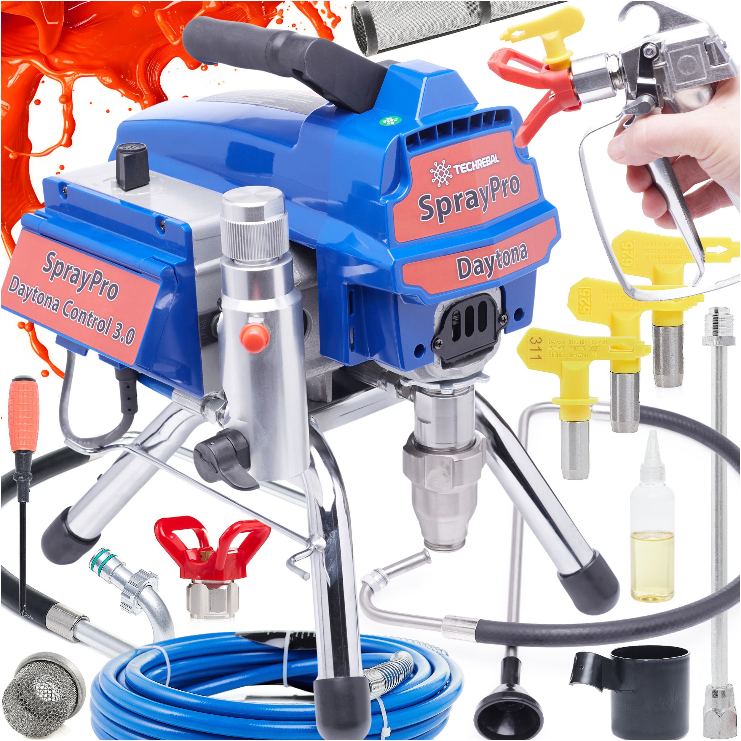 Agregat Malarski do Malowania 3000W 3,2L/min Pistolet 3x Dysza Lanca Wąż 10m