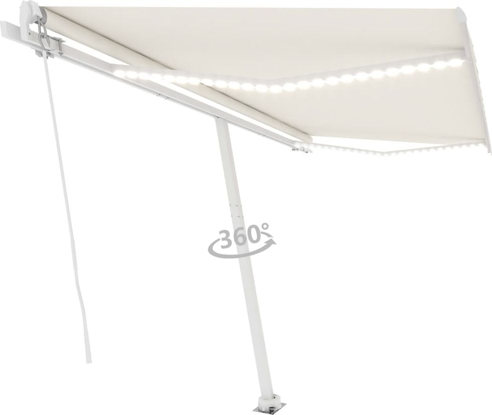 vidaXL Ręcznie zwijana markiza z LED, 400 x 300 cm, kremowa