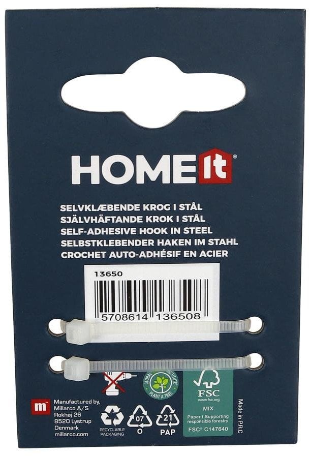 Selvklæbende krog - enkelt - Børstet Krom