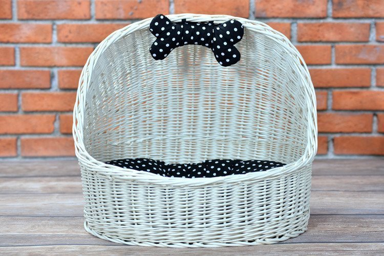 WickerPL ELSA WIKLINOWE WYBIELANE OWALNE LEGOWISKO DLA ZWIERZĄT Z DACHEM BUDA DLA KOTA LEGOWISKO DLA PSA Z PODUSZKĄ 60X46 H16/48 CM