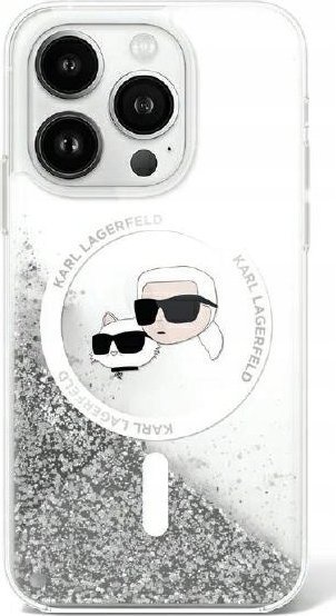 Karl Lagerfeld Karl Lagerfeld KLHMP15LLGKCSGH iPhone 15 Pro 6.1" hardcase transparent Liquid Glitter Karl&Choupette Head Magsafe