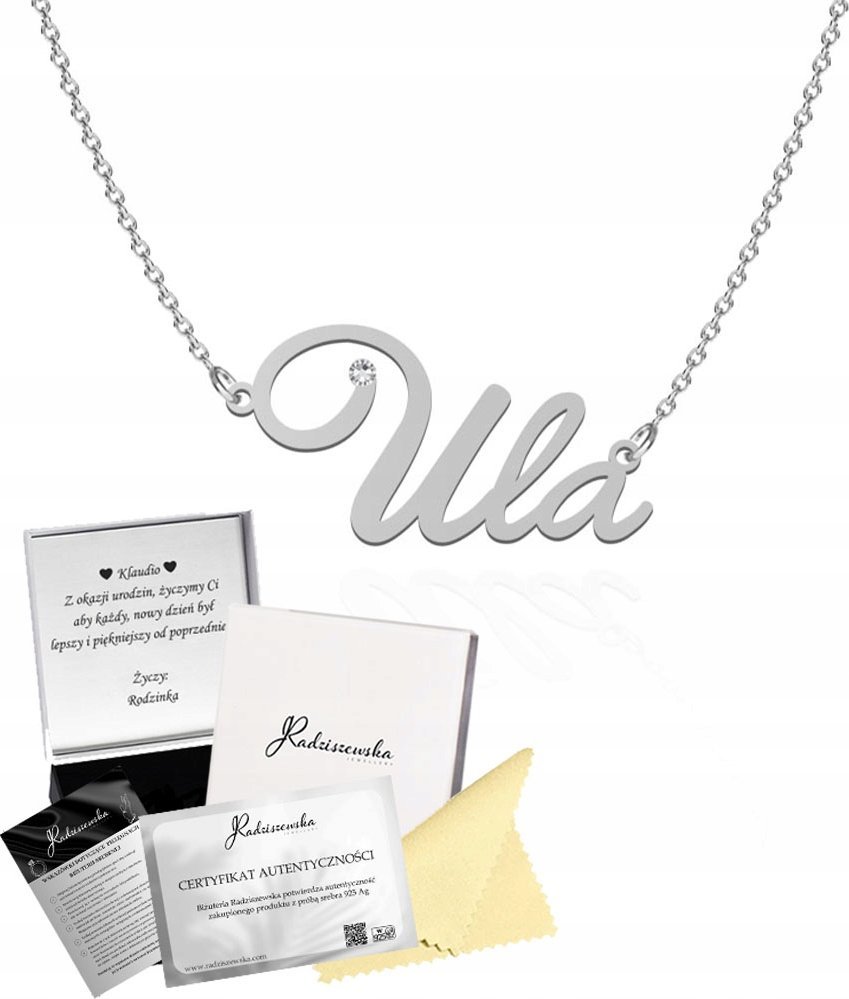 Radziszewska Jewellery Naszyjnik Srebrny z imieniem ULA 925 Łańcuszek Prezent Dedykacja Gratis