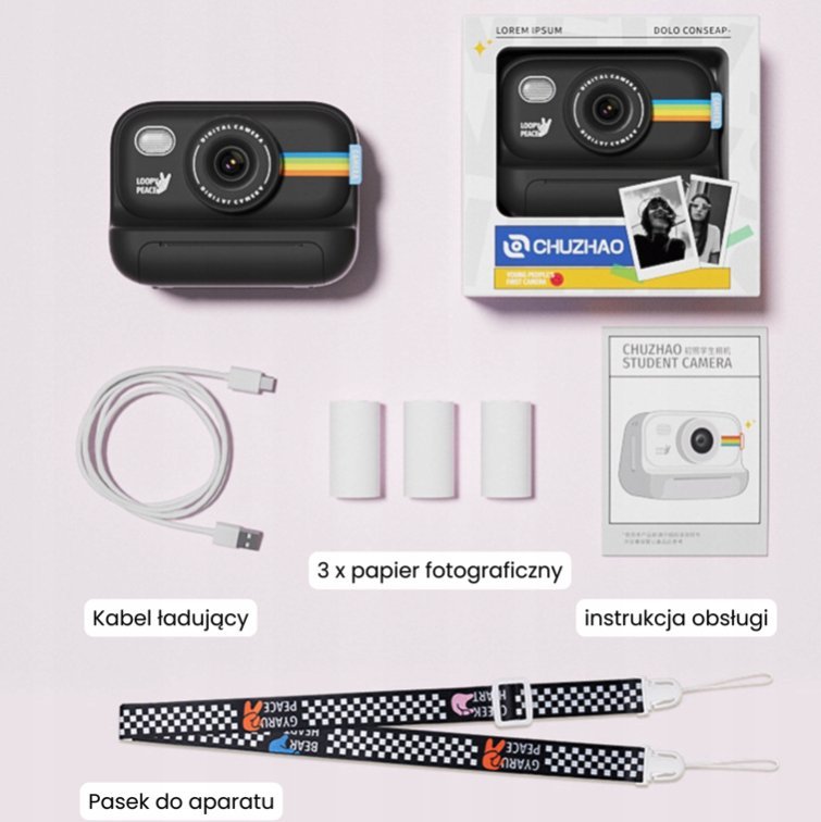 Aparat natychmiastowy zabawka dla dzieci z drukarką zdjęć do kolorowania