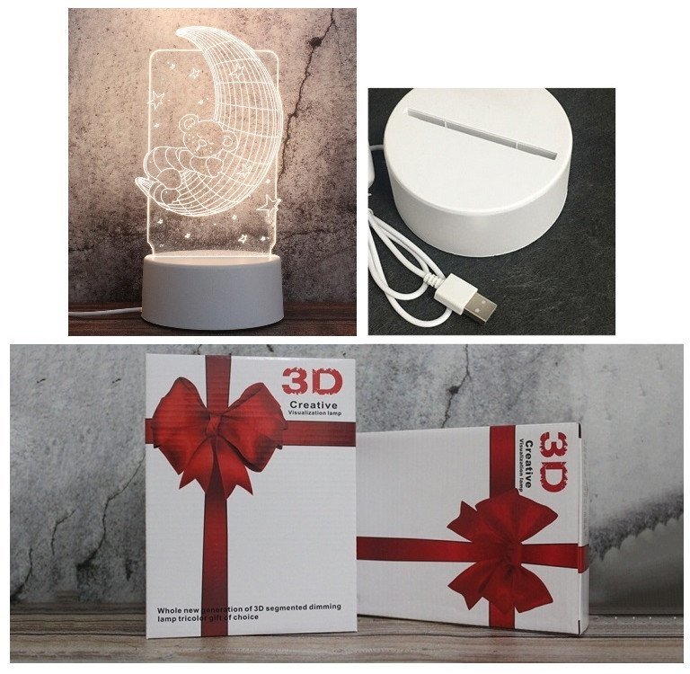 Lampka LED 3D Miś na księżycu na prezent