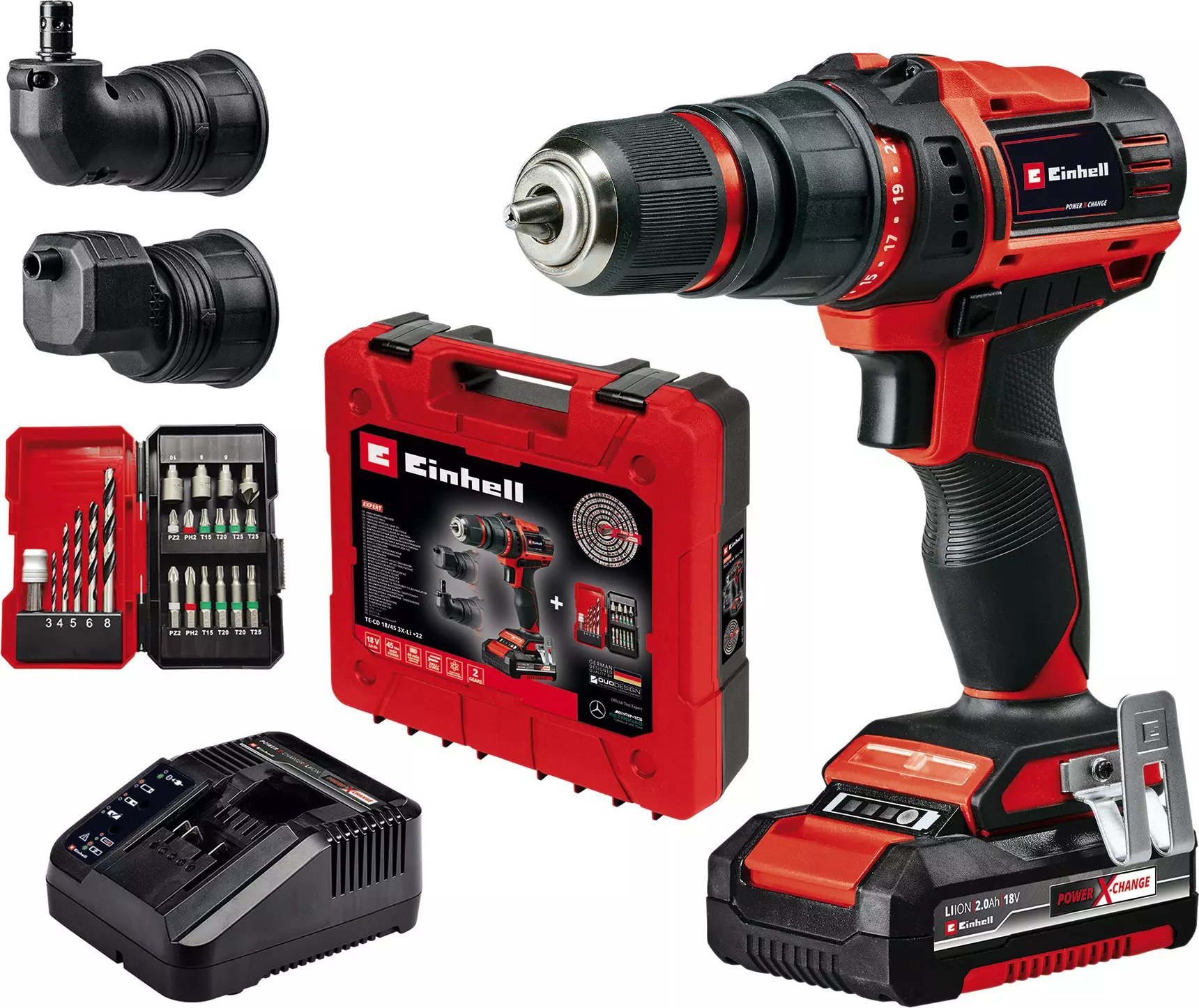 Wiertarko-wkrętarka Einhell TE-CD 18/45 3X-Li +22 18 V 1 x akumulator 2 Ah