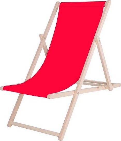 Springos Leżak ogrodowy składany, drewniany z czerwonym materiałem UNIWERSALNY