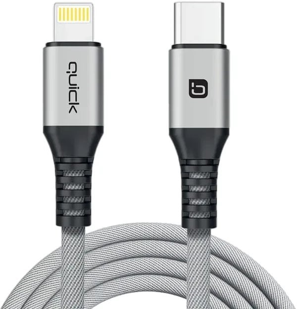 Kabel USB Quick USB-C - Lightning 1.5 m Szary (4752168141236)