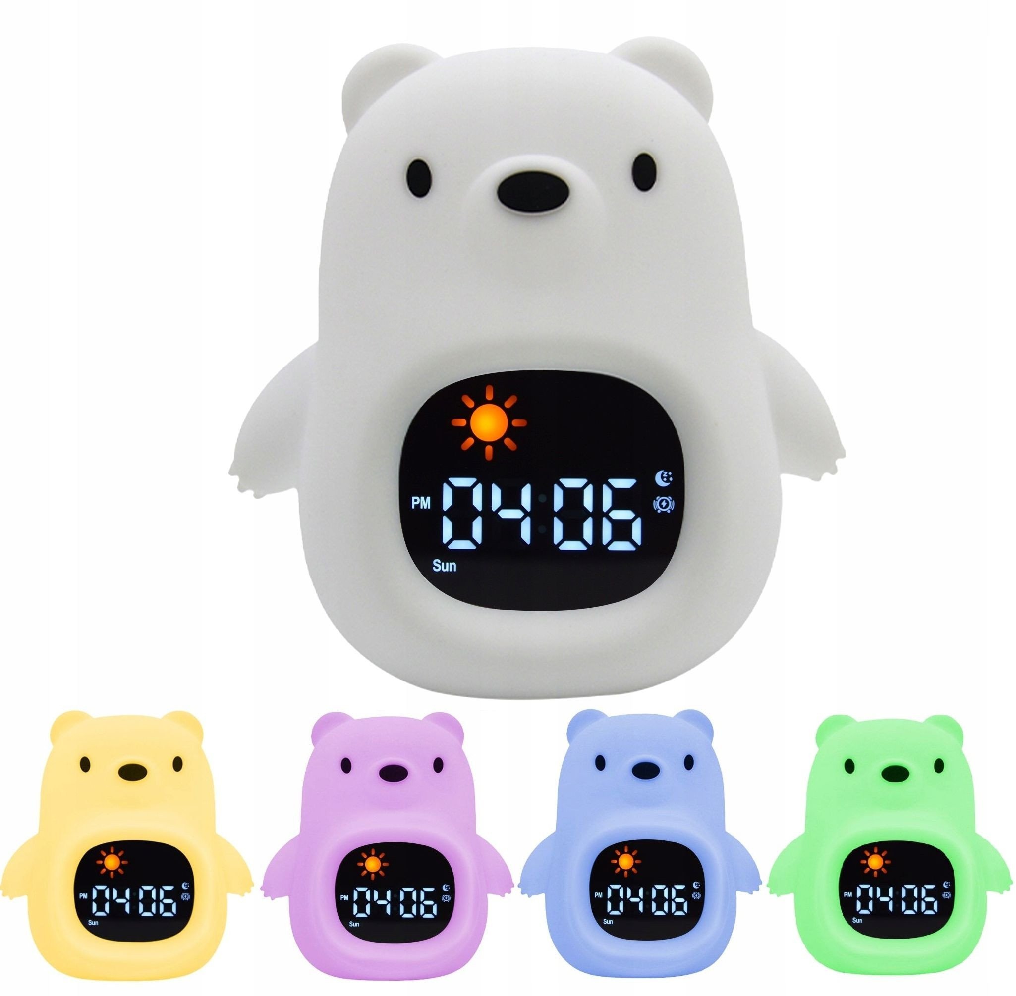 Lampka Nocna Silikon Zegar Miś Budzik Data Muzyka Oświetlenie RGB 1800mAh / JL822 / Miś