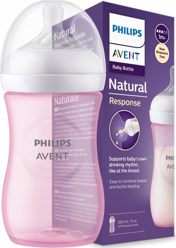 Avent Butelka responsywna Avent Natural Response 260 ml różowa