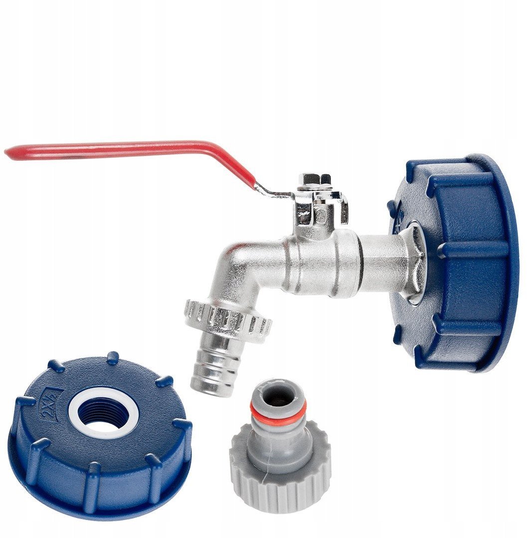 Zestaw – IBC nakrętka S60x6 + kran 1/2" z wyjściem na GZ 3/4" + wtyk na wąż 1/2" + nypel do szybkozłącza – mauser (40)