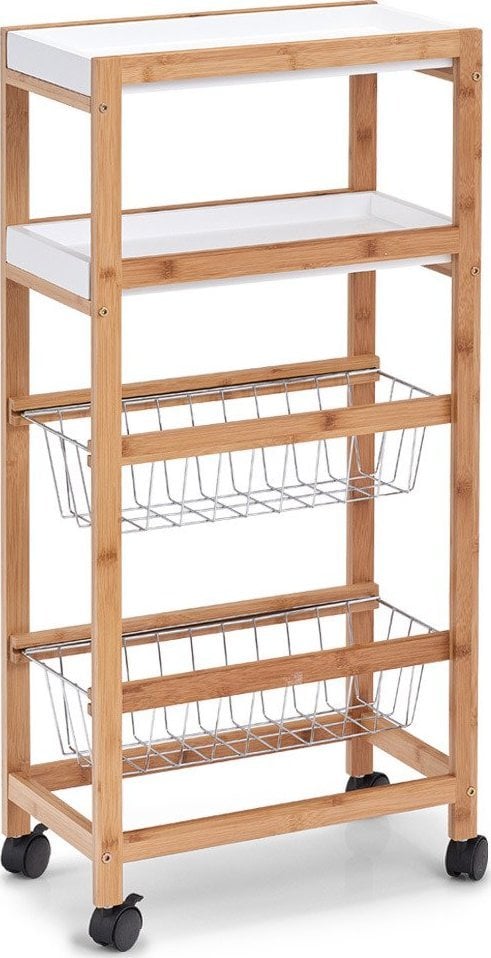 Zeller Wózek do kuchni w kolorze białym, barek na kółkach, pomocnik kuchenny, półka do kuchni, białe półki, meble bambusowe, ZELLER