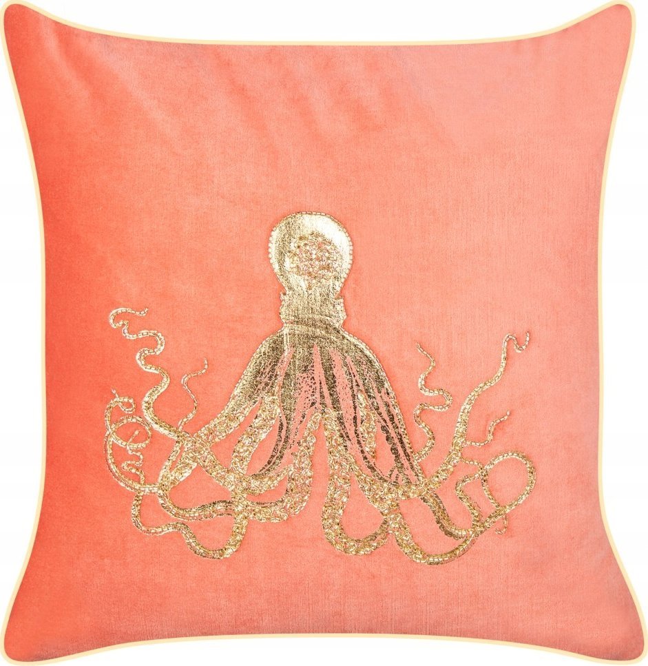 Beliani Poduszka dekoracyjna w ośmiornicę welurowa 45 x 45 cm czerwona LAMINARIA