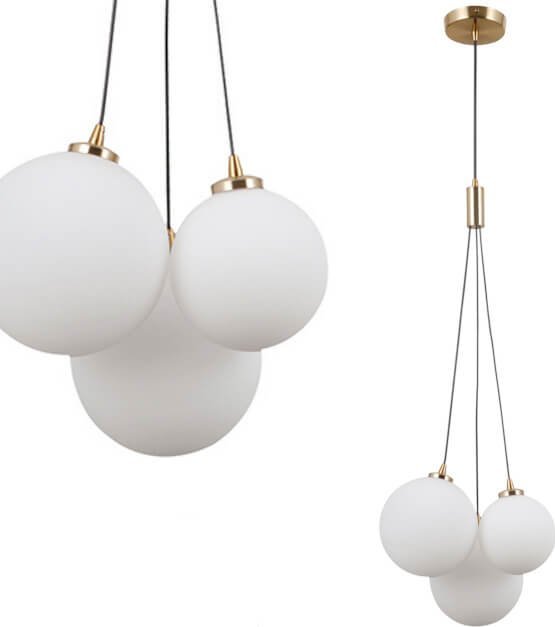Lampa wisząca Italux Wisząca lampa loftowa Perlos szklane kule mosiądz białe