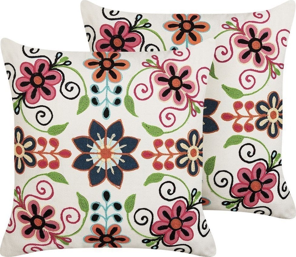 Beliani 2 Bawełniane Poduszki Dekoracyjne W Kwiaty 50 X 50 Cm Wielokolorowe Bahraich!