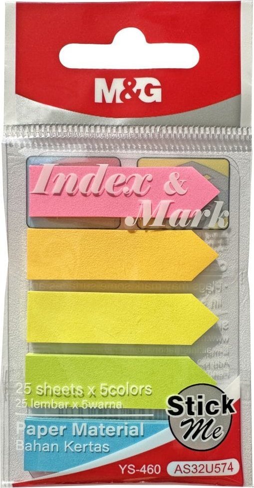 Zakładki indeksujące strzałkowe papierowe 5 kolorów po 25szt 44x21cm MG