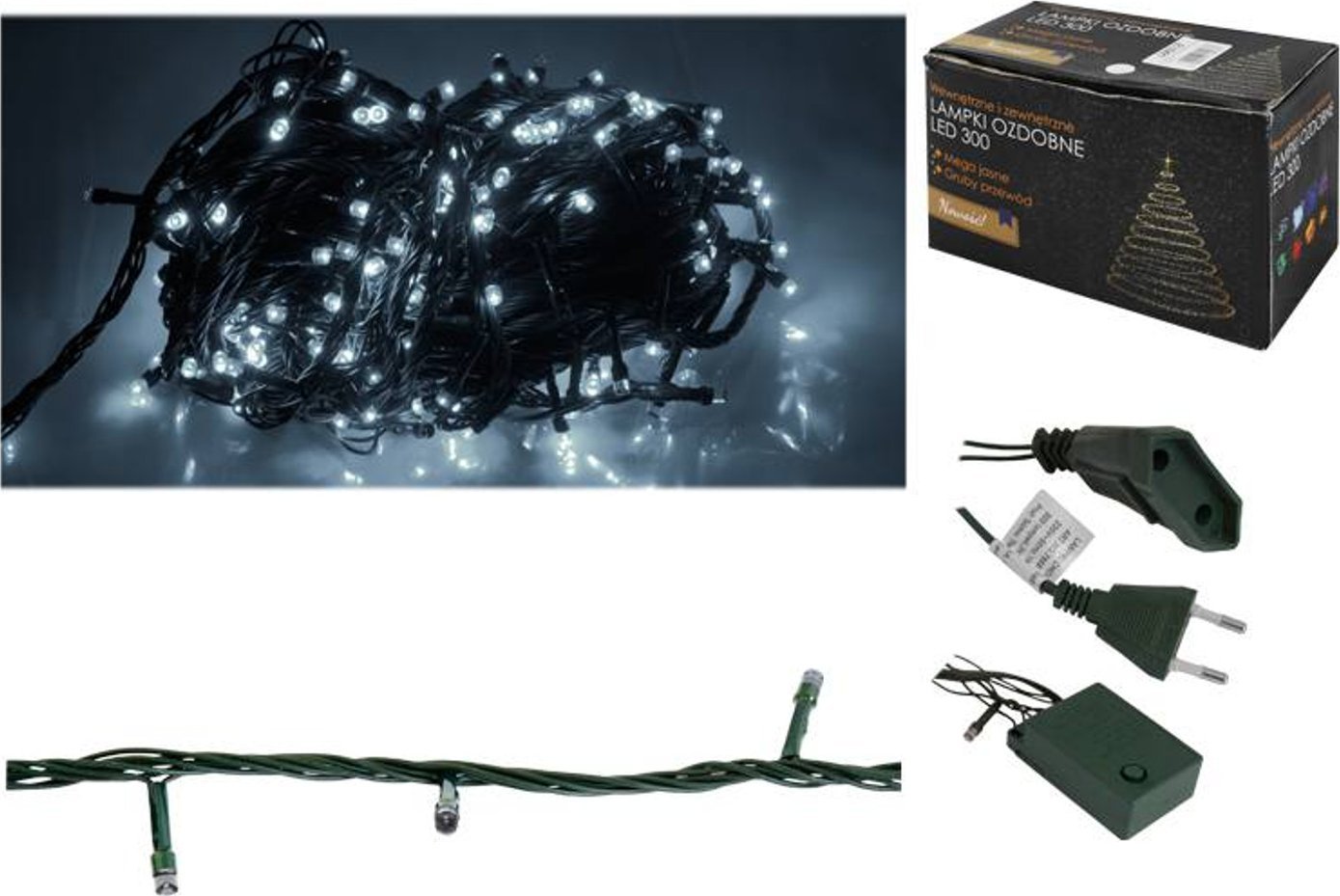 Lampki choinkowe 300 LED zimne białe ze sterowniki