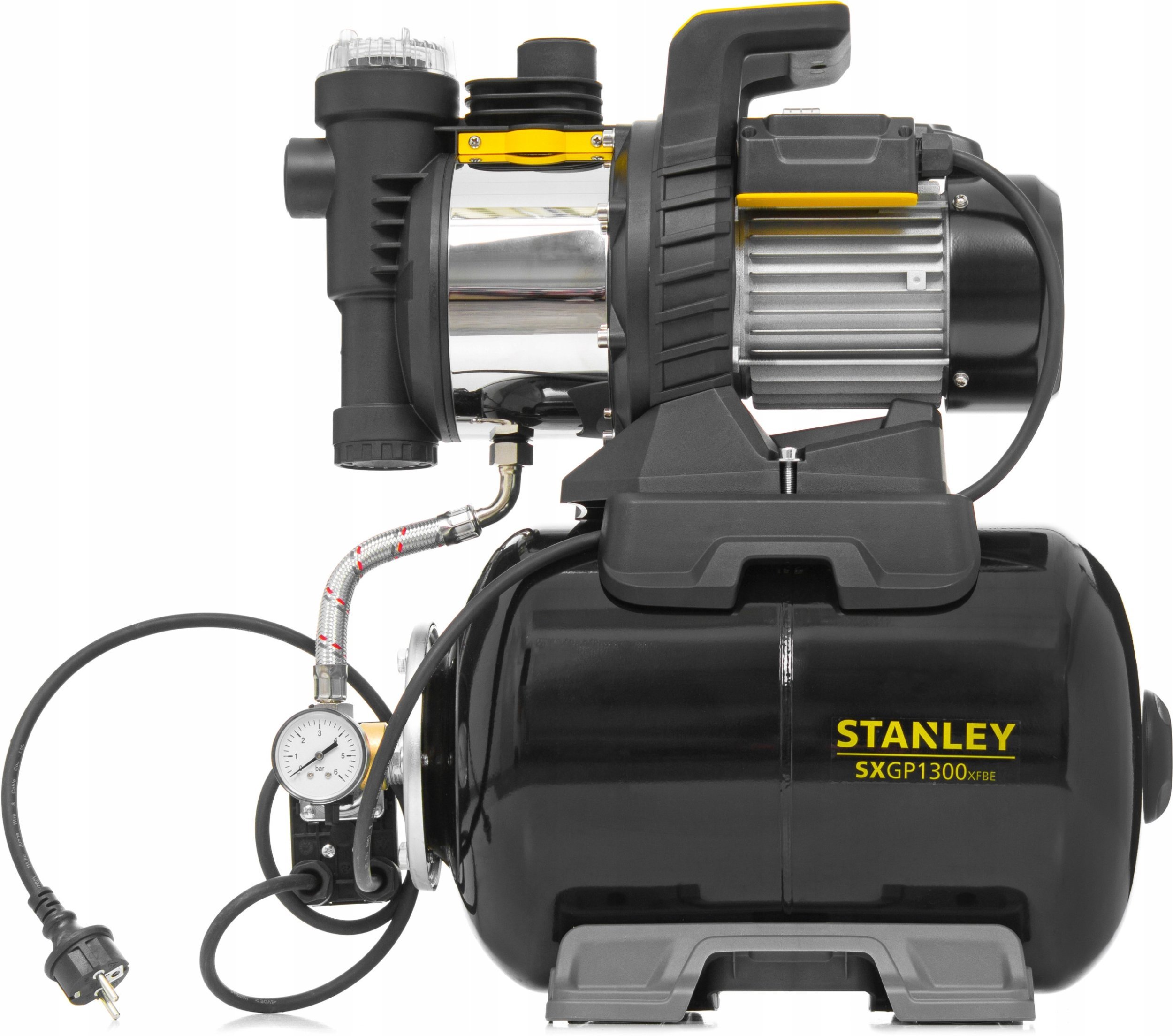 Water supply system STANLEY SXGP1300XFBE, suction depth 8 m, lifting height 50 m, capacity 70 l