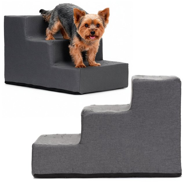 Amibelle Schodki dla psa 30 cm podest, rampa 3 stopniowa, ciemnoszary UNIWERSALNY