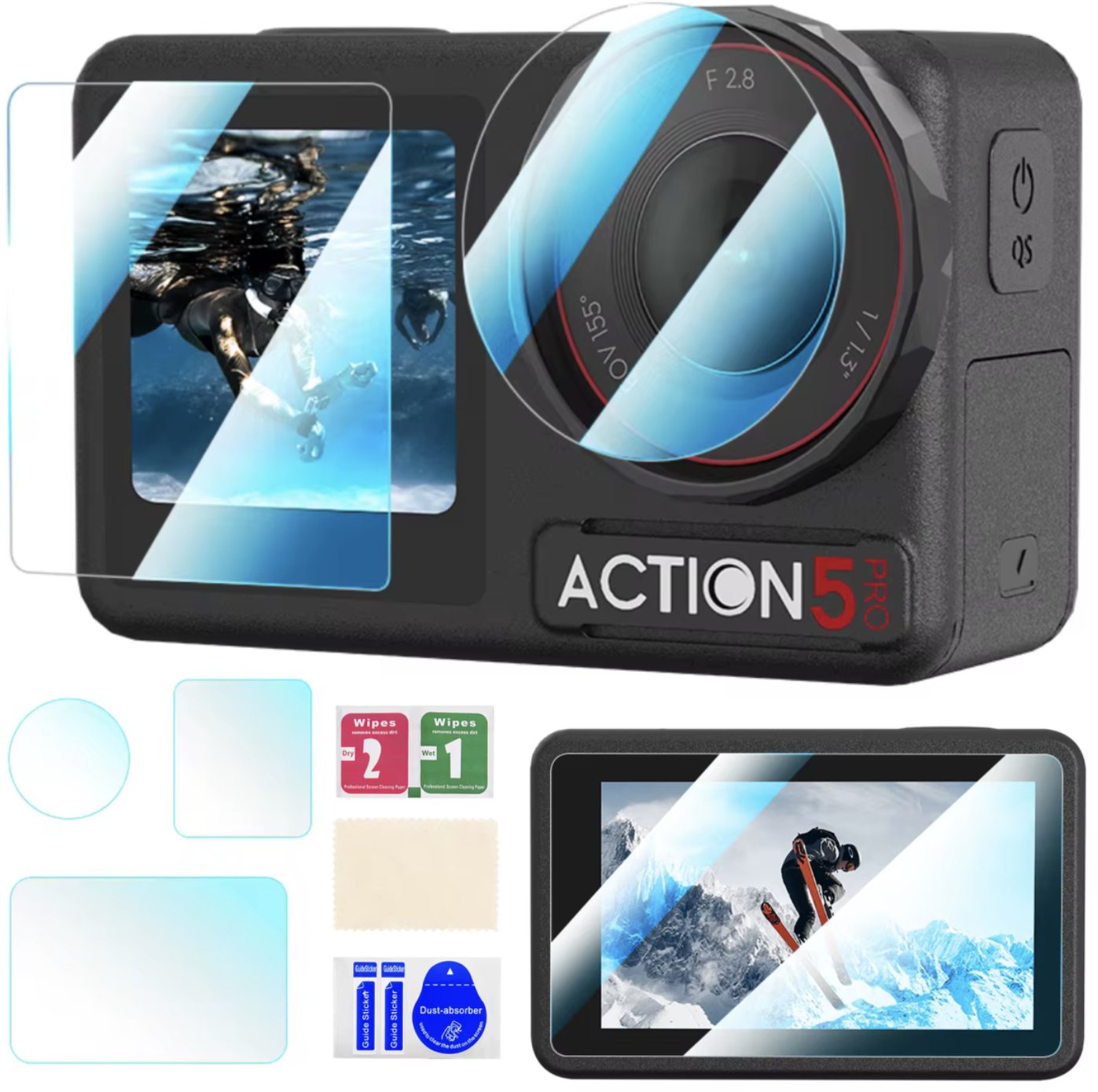 SZKŁO HARTOWANE NA OBIEKTYW I EKRAN DO DJI OSMO ACTION 5 PRO - 3 SZT.